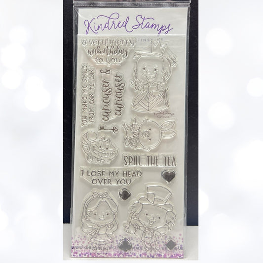Kindred Stamps CURIOUSER Alice in Wonderland Disney Mad Hatter Rubber Stamps