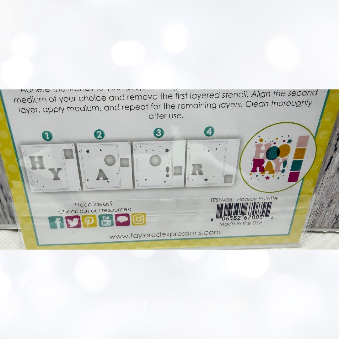 Taylored Expressions HOORAY PALETTE Birthday Layering Stencils
