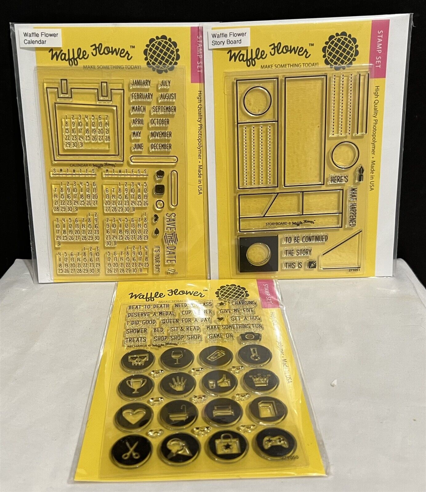 Waffle Flower PLANNER Journal Story Board Calendar Rubber Stamps Lot of 3