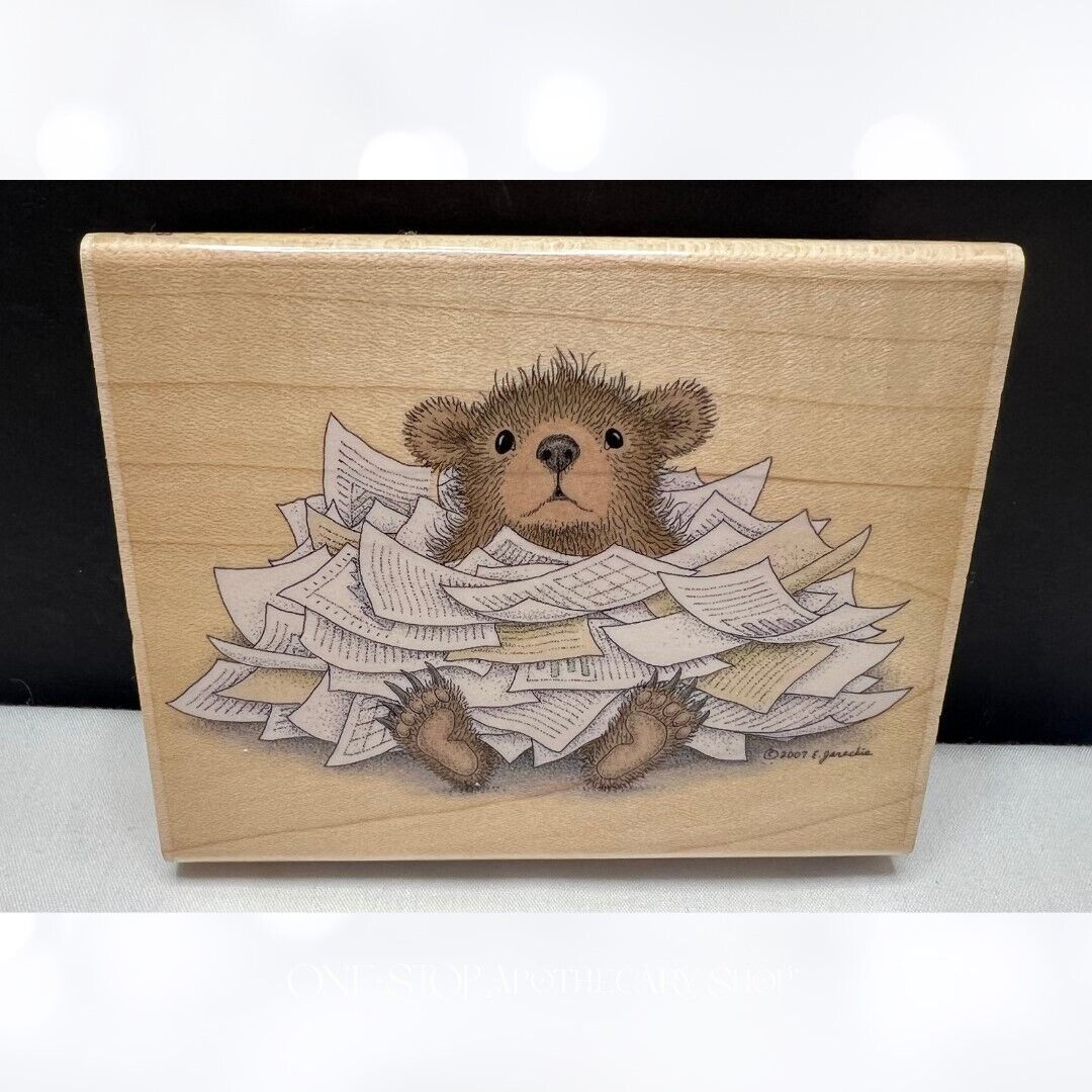 House Mouse BEAR-IED IN PAPERWORK Bear Gruffies Rubber Stamp