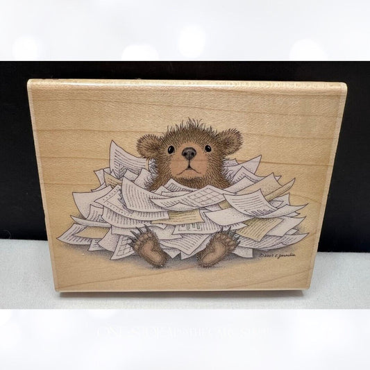 House Mouse BEAR-IED IN PAPERWORK Bear Gruffies Rubber Stamp