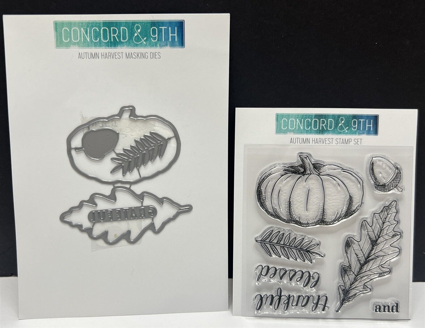 Concord & 9th AUTUMN HARVEST Pumpkin Leaves Fall Rubber Stamps Dies Set