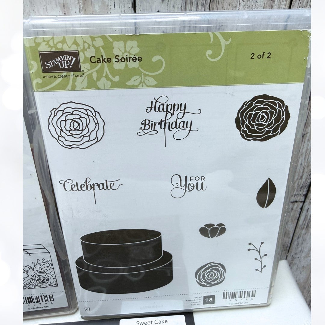 Stampin Up CAKE SOIREE Birthday Wedding Rubber Stamps Framelits Dies