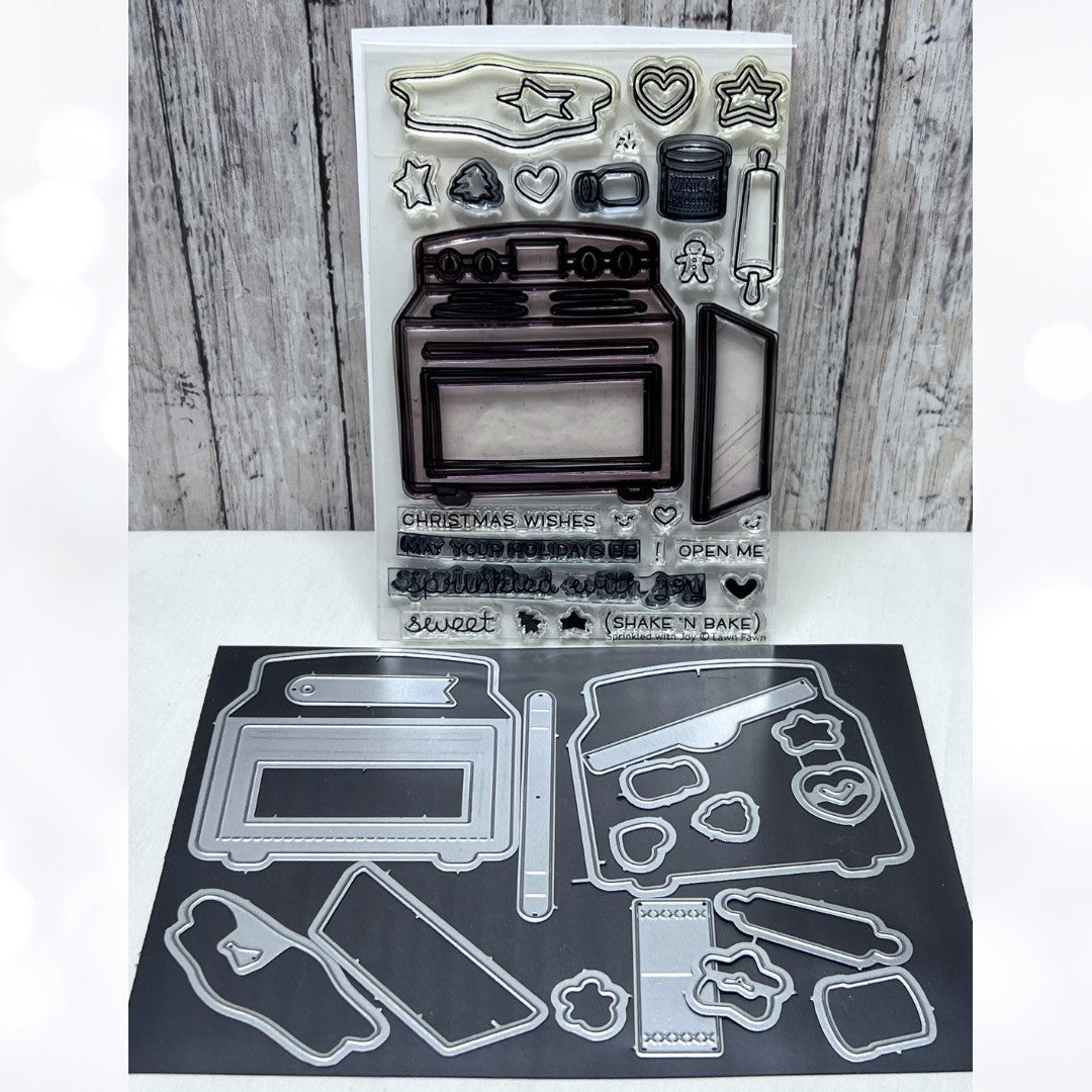 Lawn Fawn SPRINKLED WITH JOY Oven Christmas Baking Add-On Rubber Stamps Dies