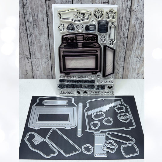 Lawn Fawn SPRINKLED WITH JOY Oven Christmas Baking Add-On Rubber Stamps Dies