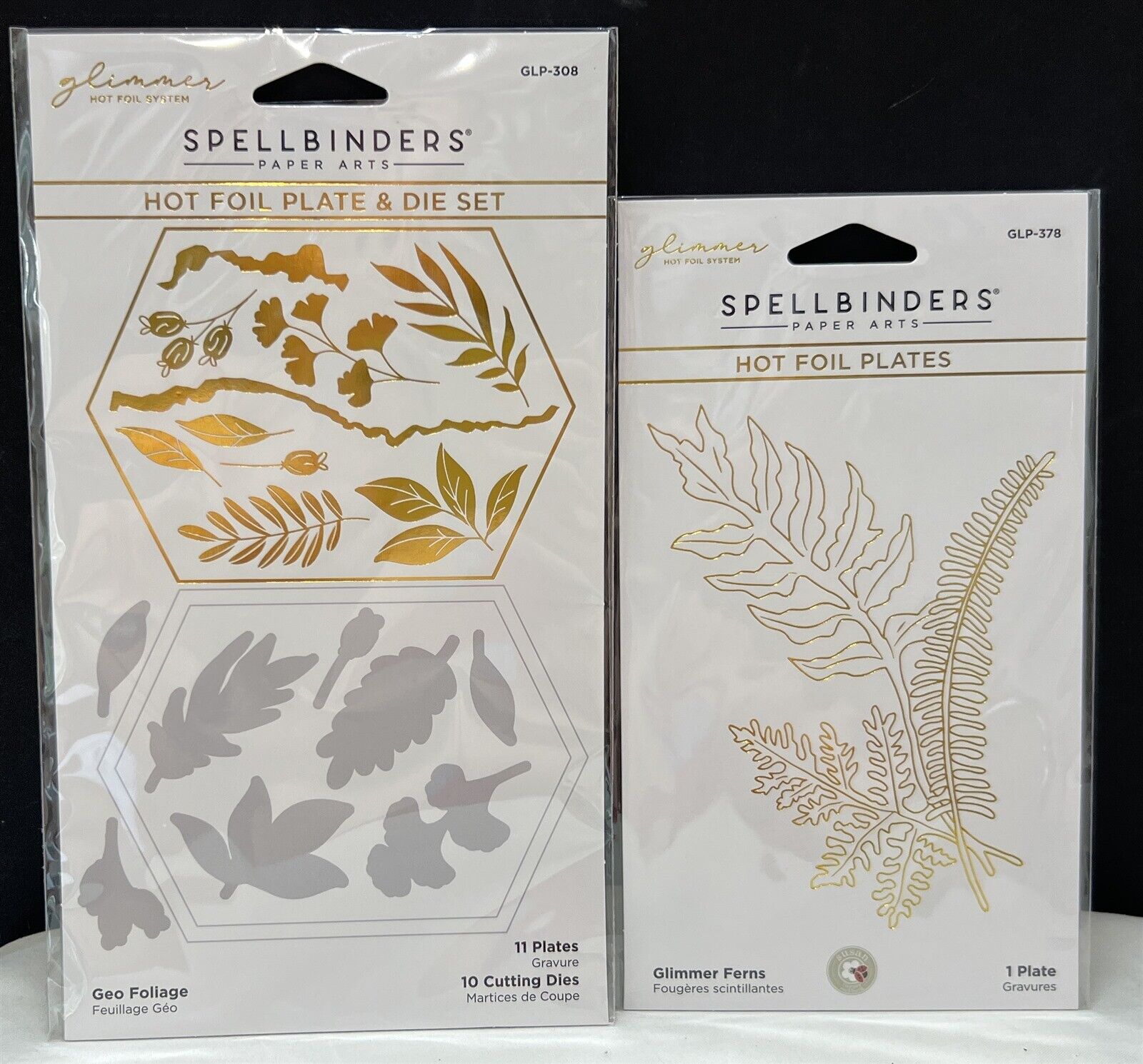 Spellbinders GEO FOLIAGE Ferns Greenery Leaves Glimmer Hot Foil Plates Lot