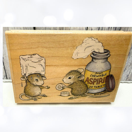 House Mouse CHEWABLE ASPIRIN Get Well Soon Mice Rubber Stamp