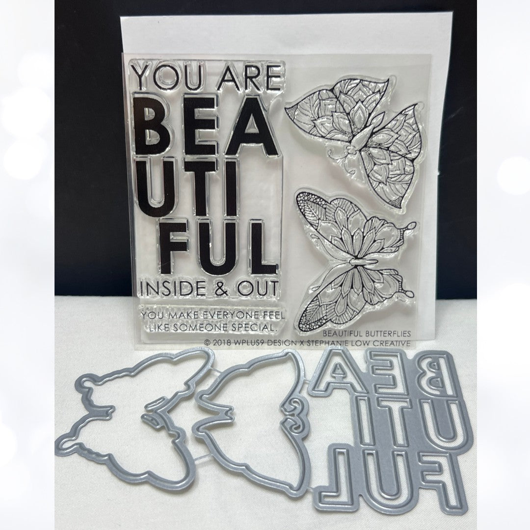 Wplus9 W Plus 9 BEAUTIFUL BUTTERFLIES Butterfly Rubber Stamps Dies