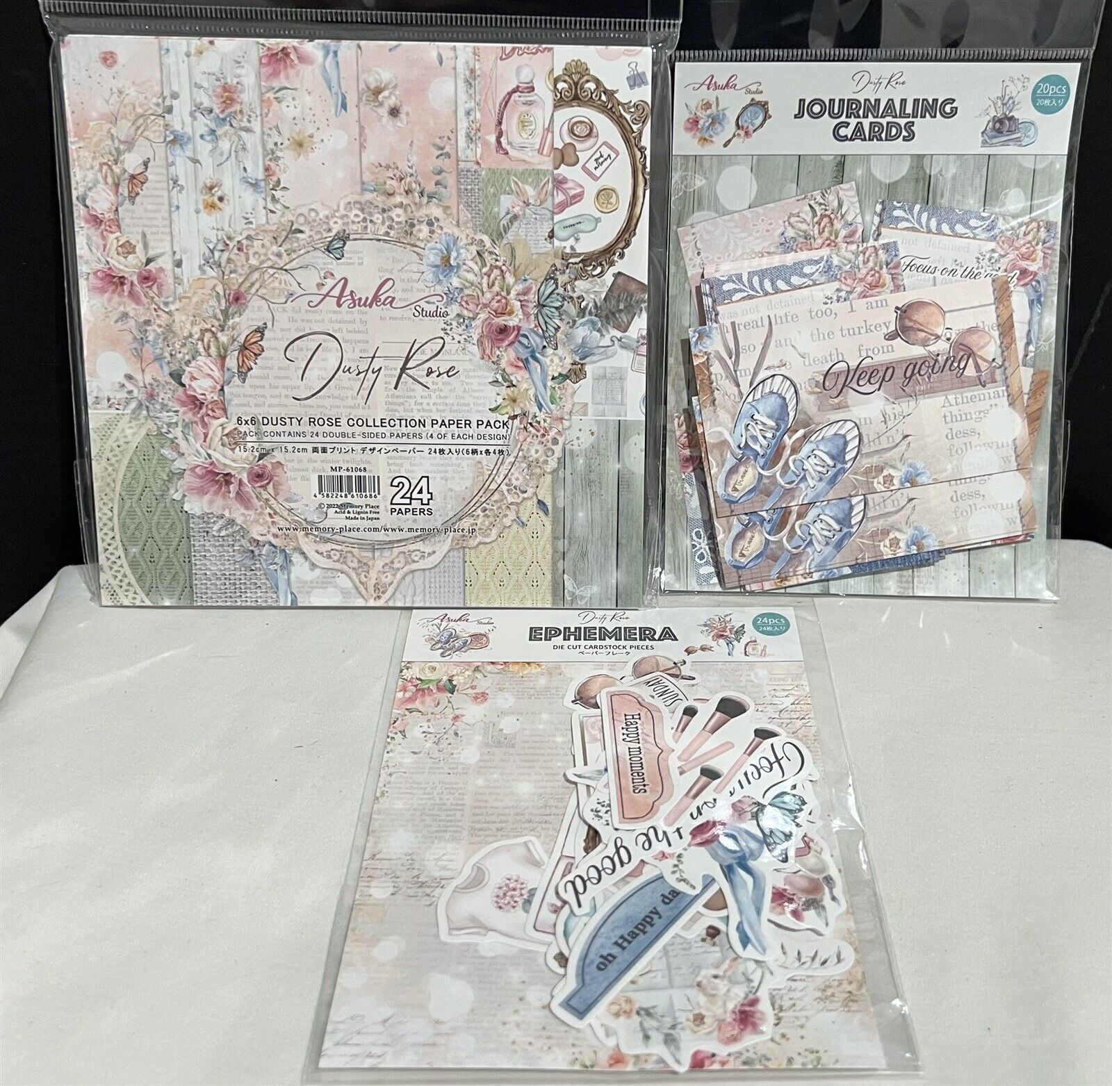 Asuka Studio DUSTY ROSE Planner Journal Cards Floral 6x6 Paper Ephemera Kit