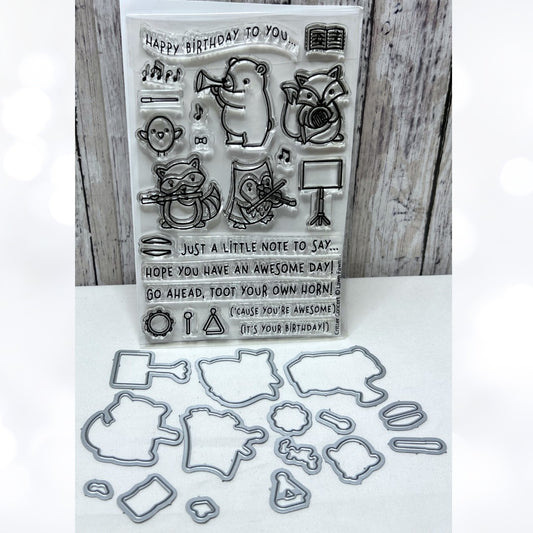Lawn Fawn CRITTER CONCERT Animals Music Rubber Stamps Dies