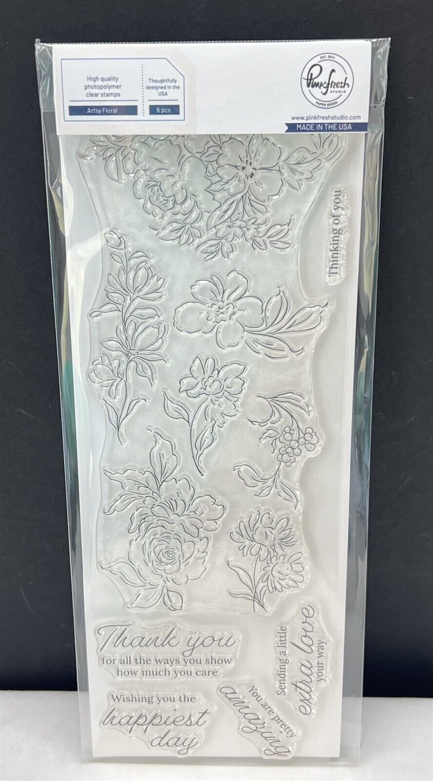 Pinkfresh Studio ARTSY FLORAL Flowers Rubber Stamps Set