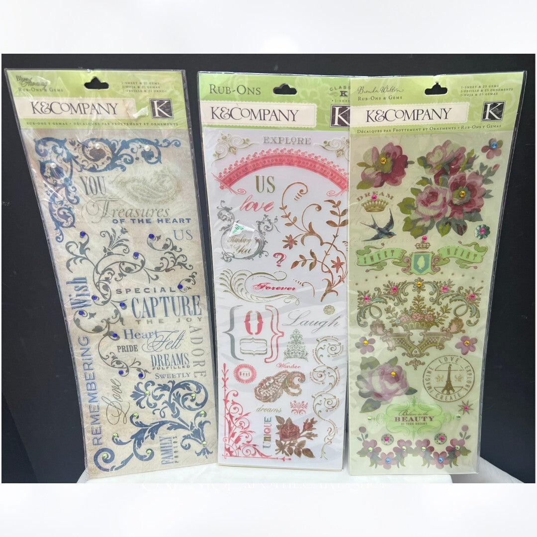 K & Company RUB-ONS Embellishments Flowers Borders 12 Inch Lot of 8