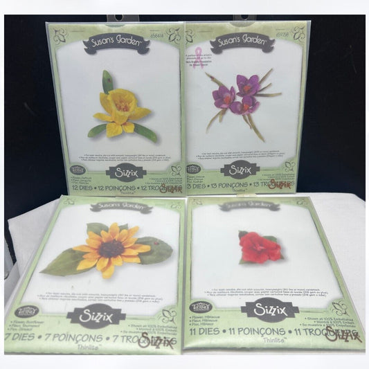 Sizzix SUSANS GARDEN Flowers Floral Sunflower Daffodil Thinlits Dies Lot of 4