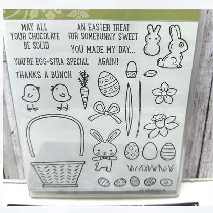 Stampin Up BASKET BUNCH Builder Easter Rubber Stamps Framelits Dies