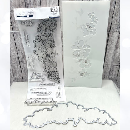 PInkfresh Studio FLORAL NOTES Flowers 4x12 Rubber Stamps Dies Stencils