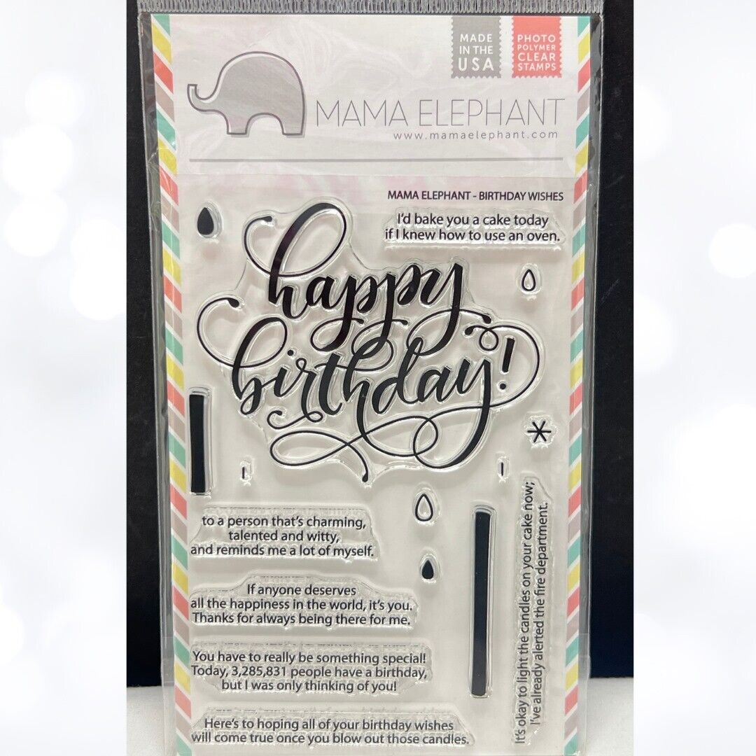 Mama Elephant BIRTHDAY WISHES Greetings Candles Sentiments Rubber Stamps