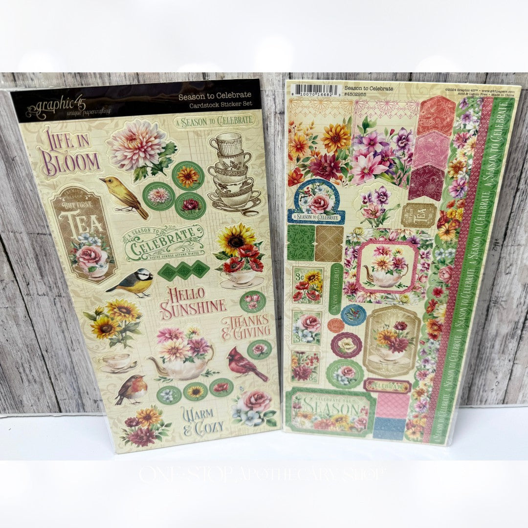 Graphic 45 SEASON TO CELEBRATE 12x12 8x8 Paper Stickers Die Cuts Kit