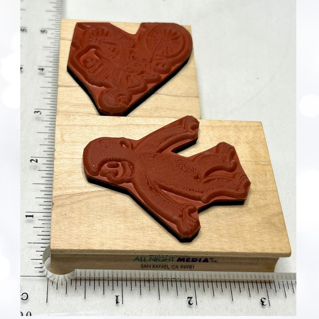 All Night Media CURIOIUS GEORGE Bicycle Bik Monkey Rubber Stamps Lot of 2