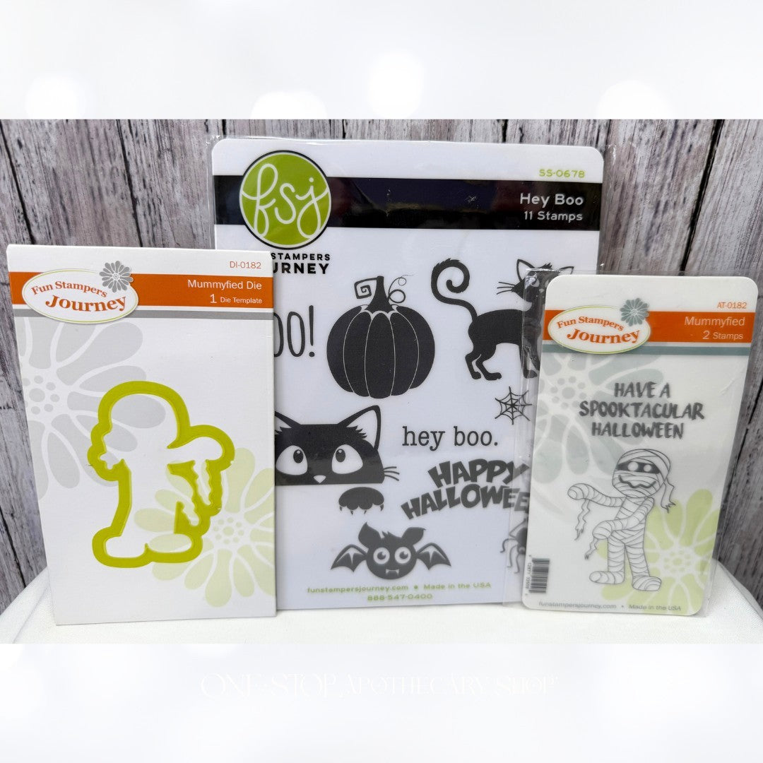 Fun Stampers Journey MUMMYFIED Hey Boo Cat Halloween Rubber Stamps