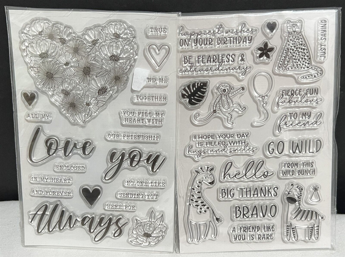 Spellbinders HEART Love Zoo Animals Birthday Kit Rubber Stamps Lot of 2