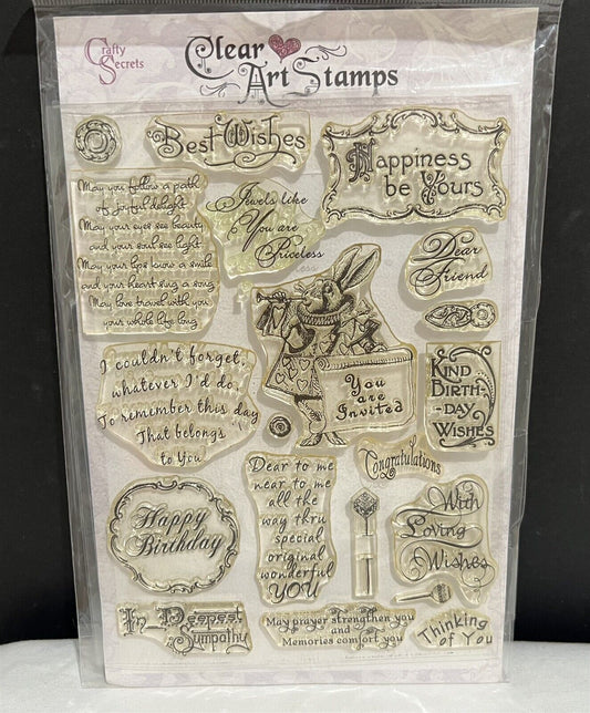 Crafty Secrets CARD SENTIMENTS LARGE Clear Art Stamps Rabbit 6x8 Rubber Stamps