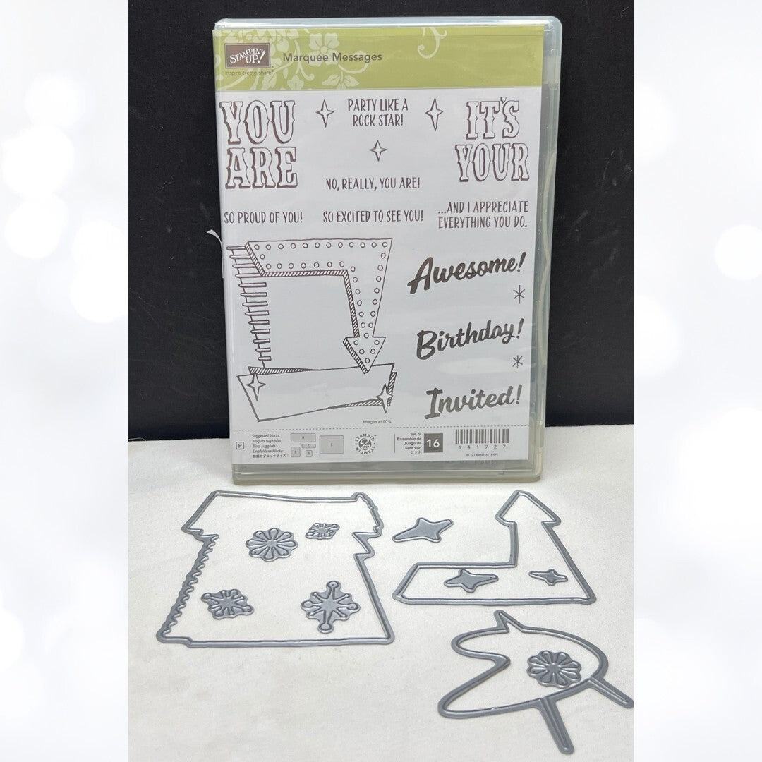 Stampin Up MARQUEE MESSAGES Birthday Greetings Rubber Stamps Dies by Dave