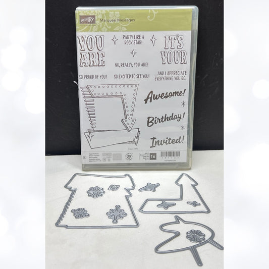 Stampin Up MARQUEE MESSAGES Birthday Greetings Rubber Stamps Dies by Dave