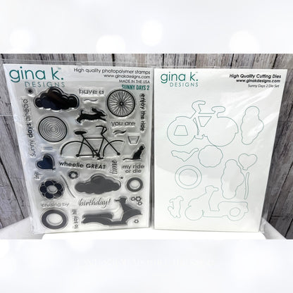 Gina K Designs SUNNY DAYS 2 Bicycle Scooter Cat Dog 6x8 Rubber Stamps Dies