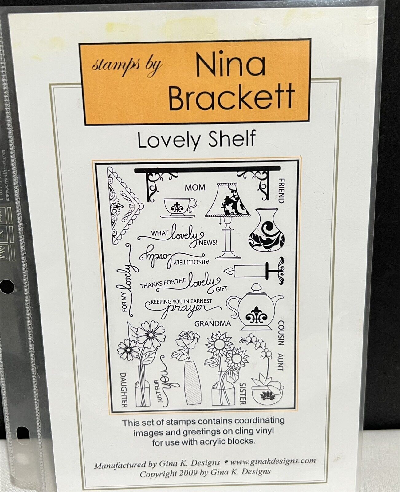 Gina K LOVELY SHELF Flowers Vase Floral Nina Brackett Cling Rubber Stamps Set