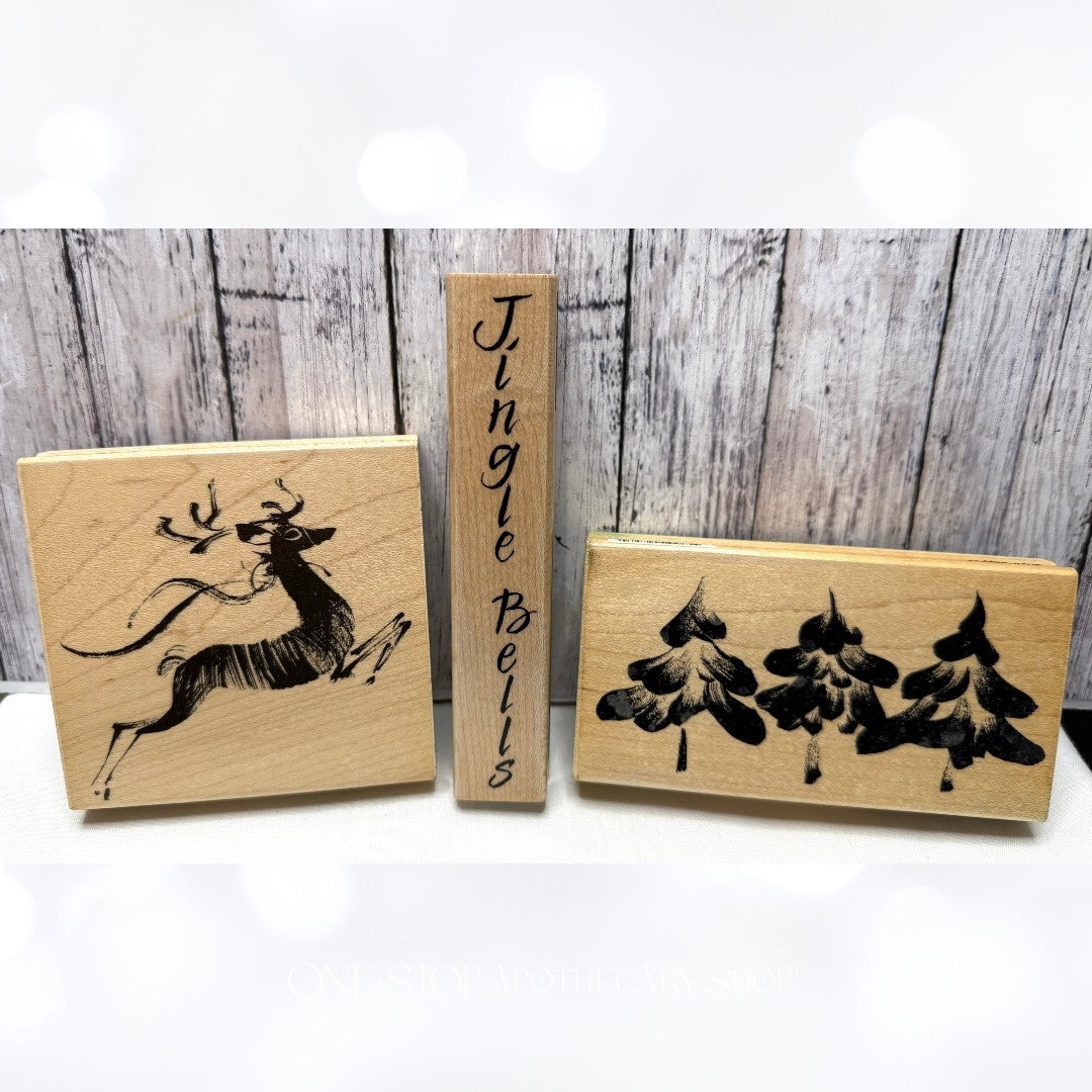 Penny Black CHRISTMAS Tree Reindeer Jingle Bells Wood Rubber Stamps Lot