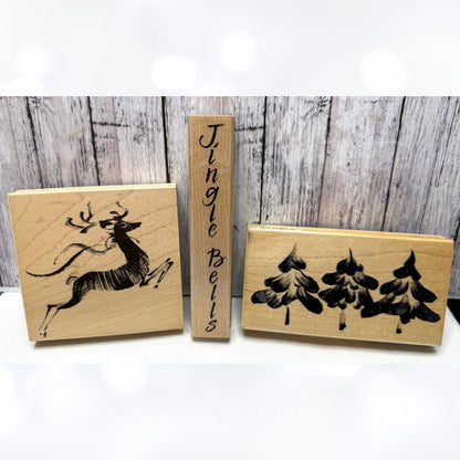 Penny Black CHRISTMAS Tree Reindeer Jingle Bells Wood Rubber Stamps Lot