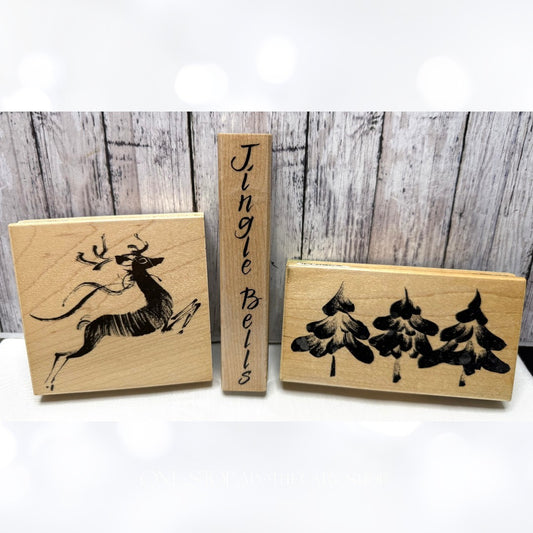 Penny Black CHRISTMAS Tree Reindeer Jingle Bells Wood Rubber Stamps Lot