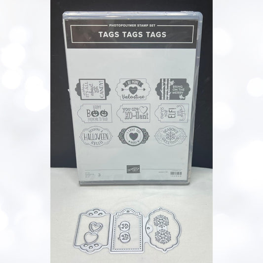 Stampin Up TAGS TAGS TAGS Trio Halloween Christmas Valentines Rubber Stamps Dies