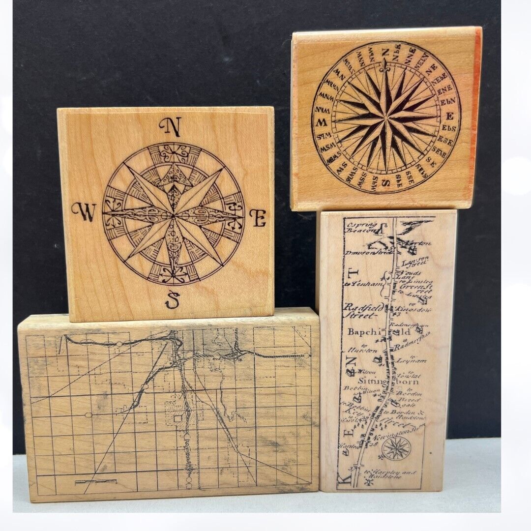 River City MAPS Travel Compass Journey Mixed Media Rubber Stamps