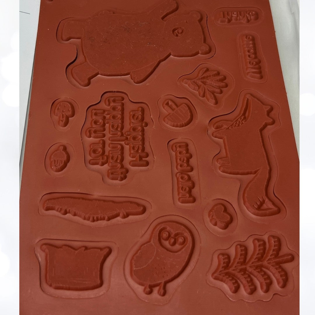 Stampin Up HAPPIER THAN HAPPY Bear Owl Fox Animals Forest Rubber Stamps Dies