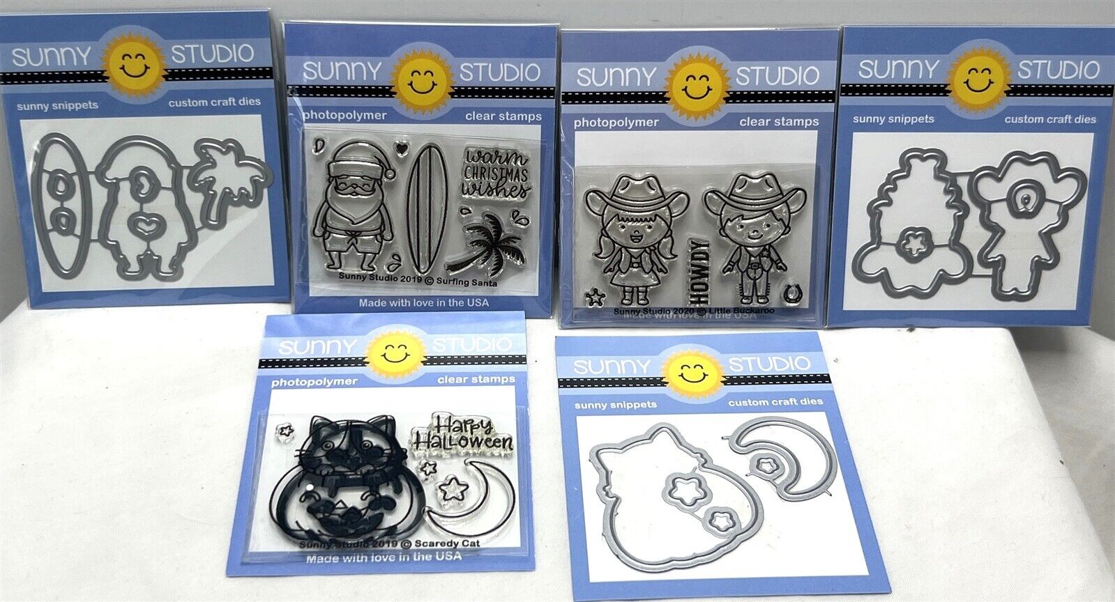 Sunny Studios LITTLE BUCKAROO Surfing Santa Scaredy Cat Rubber Stamps Lot