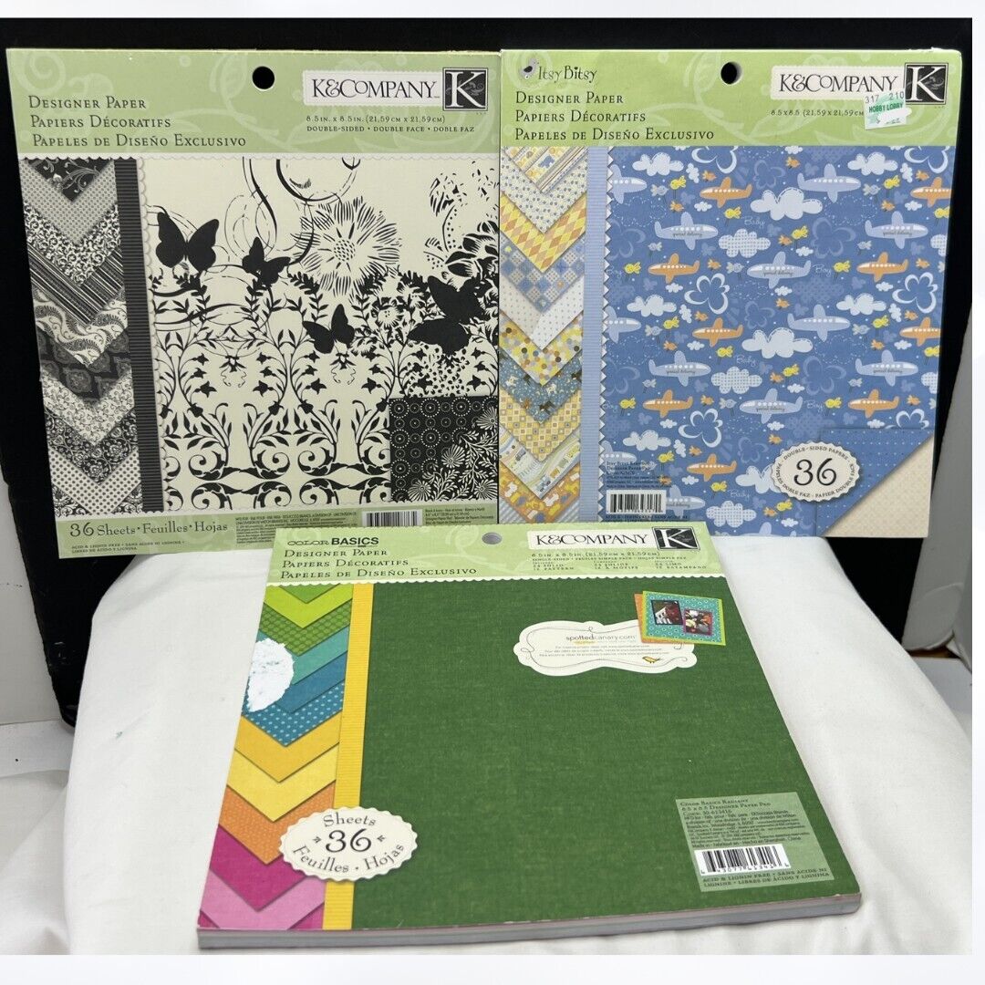 K & Company BABY BOY Black Ivory Color Basics 8.5x8.5 Cardstock Paper Packs Lot
