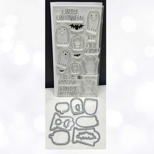 My Favorite Things GHOSTLY GREETINGS Halloween Ghosts Rubber Stamps Dies