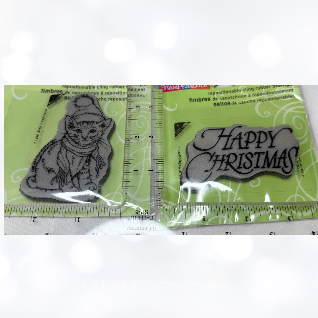 Stampendous CHRISTMAS Puppy Cat Little Boy Mini Rubber Stamps Lot of 4