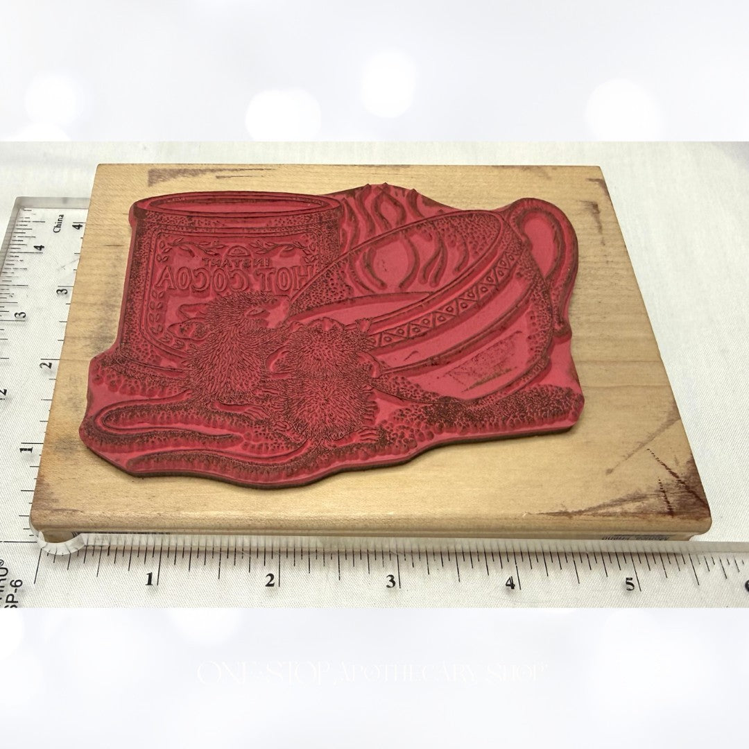 House Mouse HOT COCOA Mice Chocolate Rubber Stamp Large