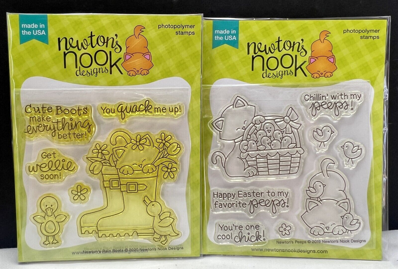 Newton's Nook PEEPS Rainboots Spring Easter Cats Kitty Chicks Rubber Stamps Lot