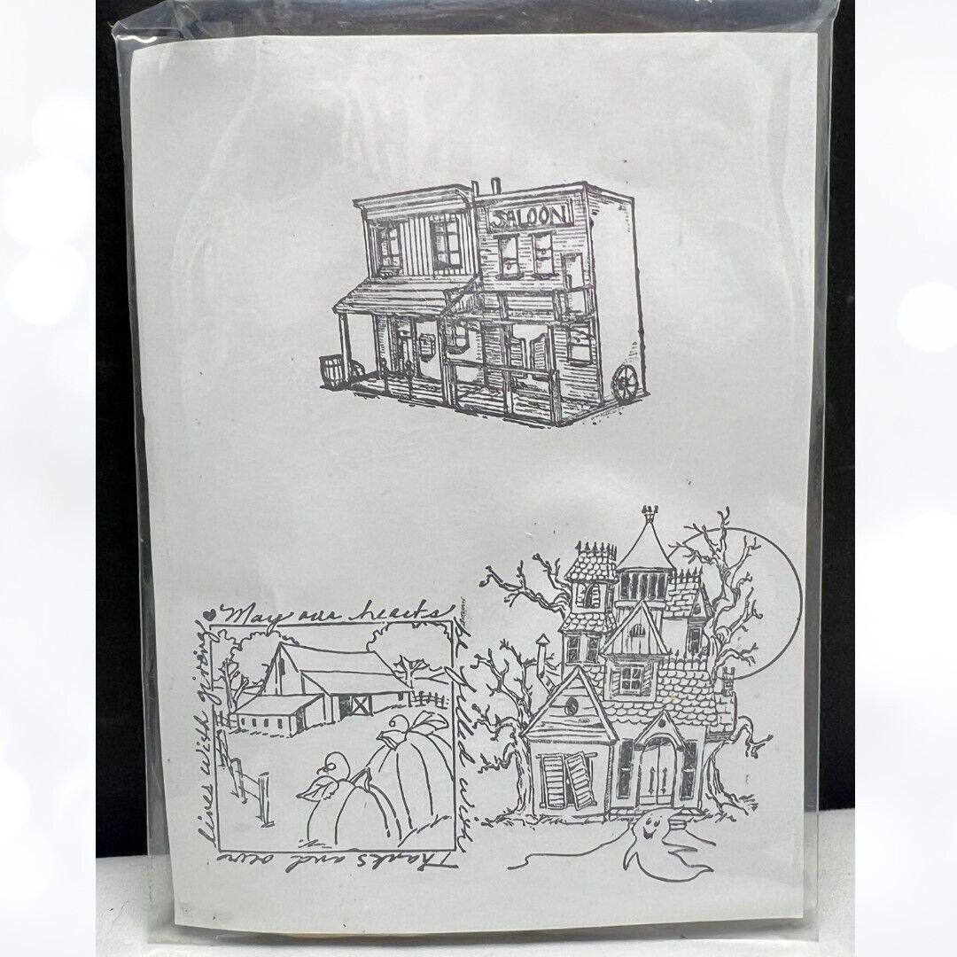 Art Impressions FALL BARN Haunted House Strutures Rubber Stamps