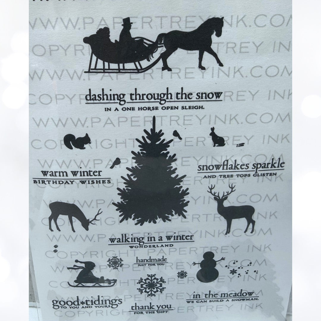 Papertrey Ink IN THE MEADOW Christmas Sleigh Rubber Stamps Dies