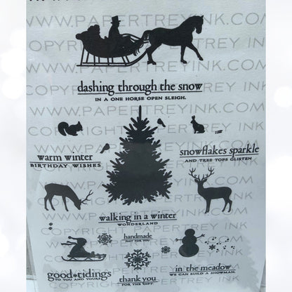 Papertrey Ink IN THE MEADOW Christmas Sleigh Rubber Stamps Dies