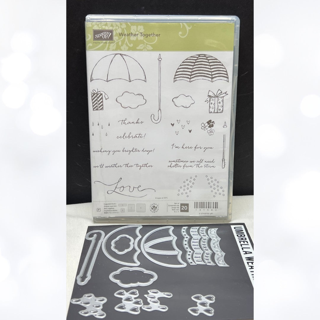Stampin Up WEATHER TOGETHER Umbrella Wedding Shower Rubber Stamps Framelits Dies