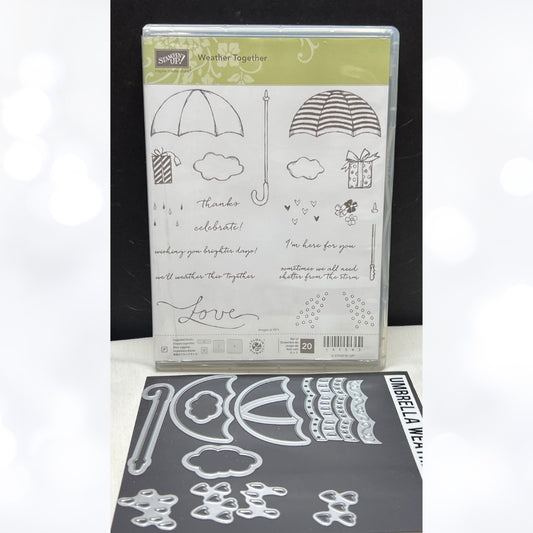 Stampin Up WEATHER TOGETHER Umbrella Wedding Shower Rubber Stamps Framelits Dies