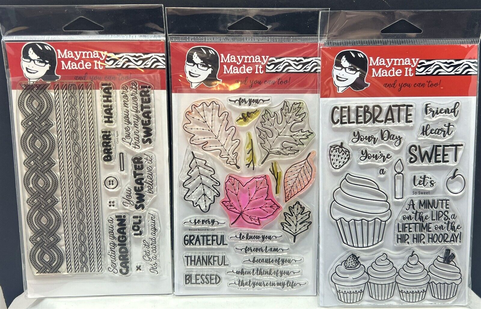 MayMay Made It CUPCAKES Sweater Leaves Funny Birthday Fall Rubber Stamps Lot