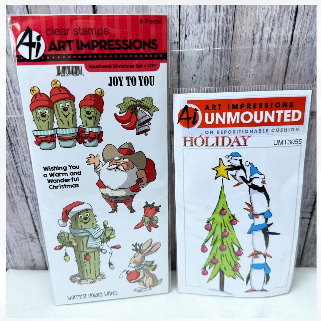 Art Impressions SOUTHWEST CHRISTMAS Penguins Rubber Stamps