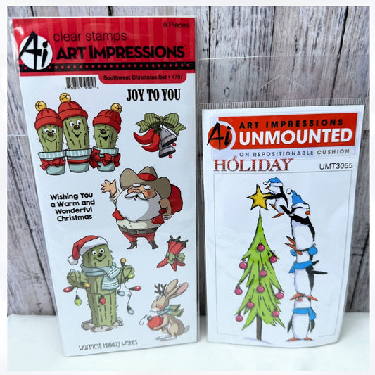 Art Impressions SOUTHWEST CHRISTMAS Penguins Rubber Stamps