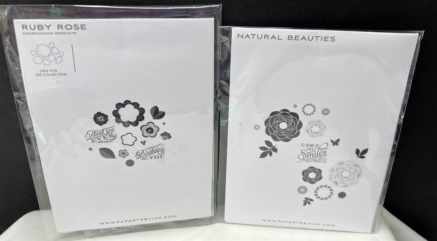 Papertrey Ink RUBY ROSE Natural Beauties Flowers Floral Rubber Stamps Lot of 2